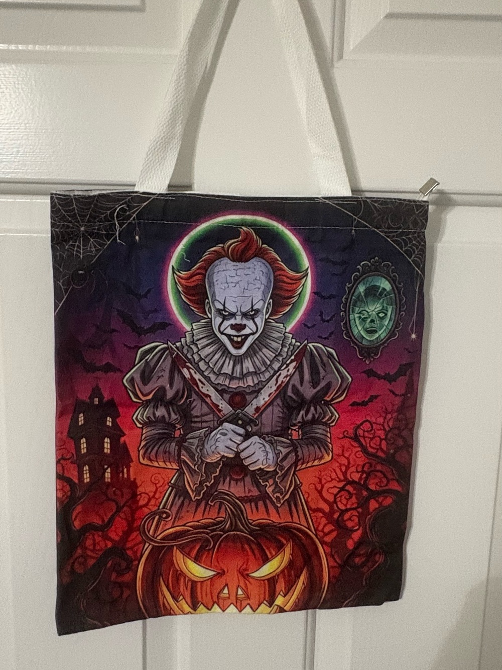 IT Pennywise Horror Halloween Canvas Tote Bag Zipper Double-Sided Graphic